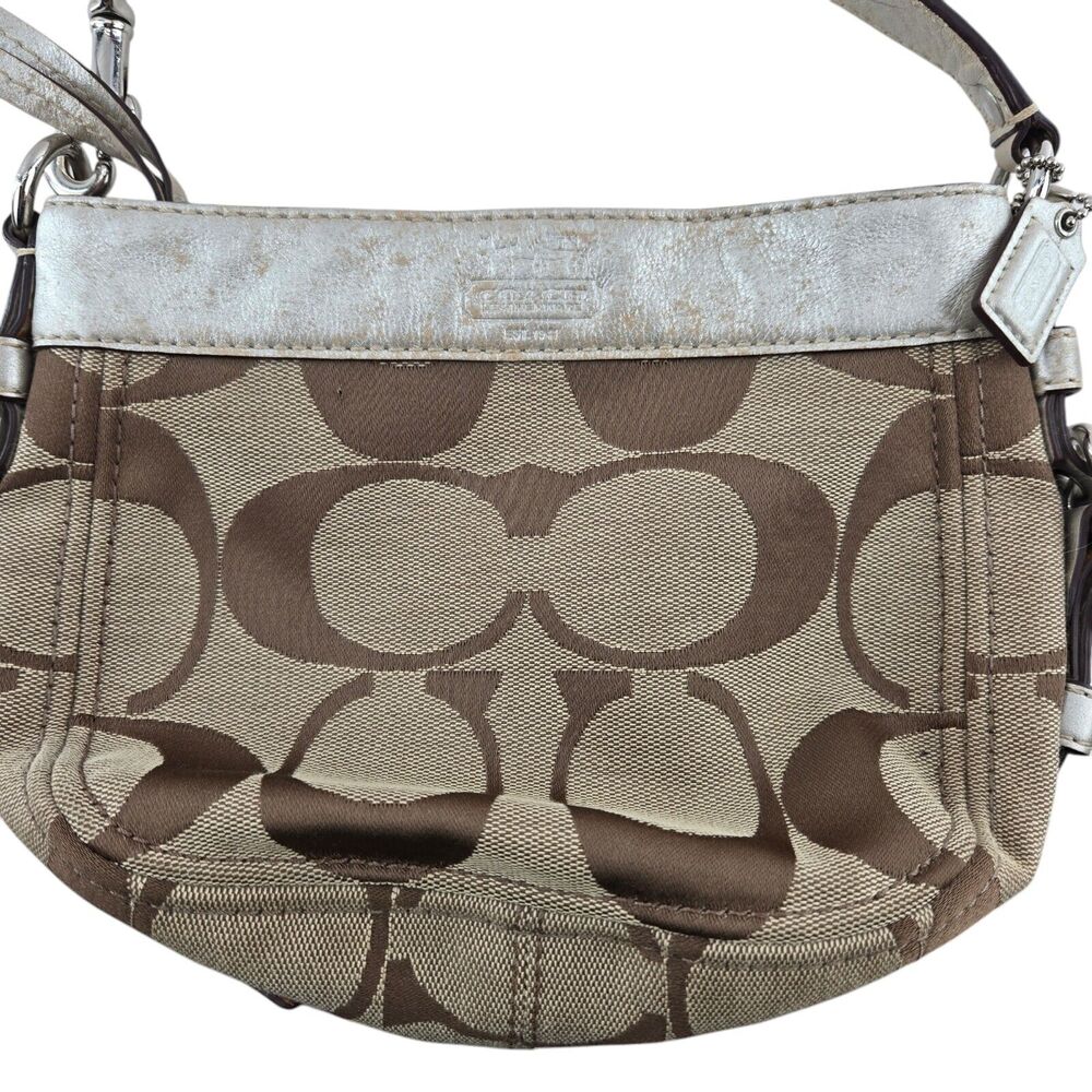 Coach Zoe Signature Logo Small Baguette Shoulder Bag Brown Silver Y2K Twee Luxe - Picture 2 of 13